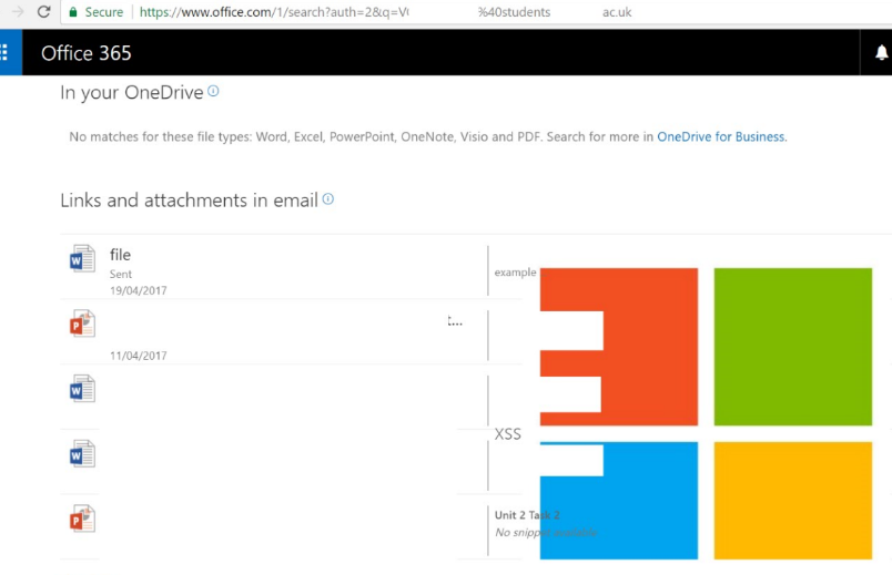 XSS executing in Office 365 search results